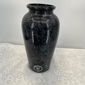 Harris Pottery Ceramic Vase‎ Black Mottled Glaze Made In Usa Chicago